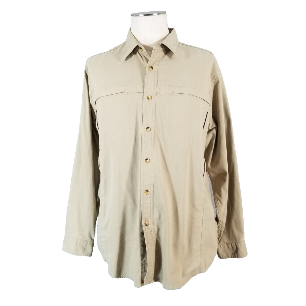 LL Bean outdoor shirt men's large beige‎ long sleeve security pockets hiking